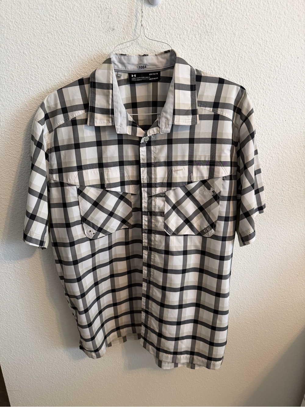 LG Men’s Black & White Plaid Short Sleeve Button-Down Shirt